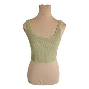 Babaton Aritzia Ribbed Sculpt Knit Green Cropped Top Sz M